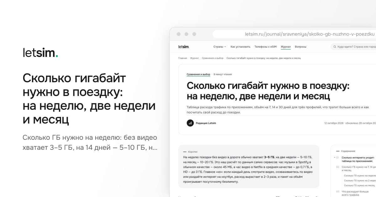 Сколько гигабайт нужно в поездку: на неделю, две недели и месяц. Сколько ГБ нужно на неделю: без видео хватает 3–5 ГБ, на 14 дней — 5–10 ГБ, на месяц — 10–20 ГБ